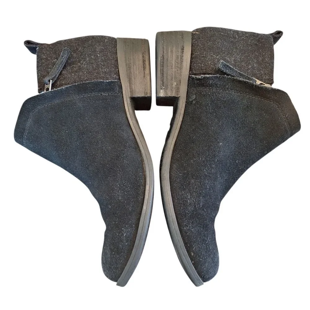 TOMS Deia Side-Zipper Woolen Suede Booties Black Comfy size 7 Women's